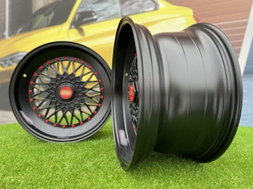 BBS RS Slant Lip Style 18X9.5J 5X112/5X120 ET25 74.1 Black half matt with red rivets (Audi A4/A6, VW Golf/Jetta, Mercedes E/S/SL/CL, BMW 3-5-6-8 E46/E90/E39/E60)