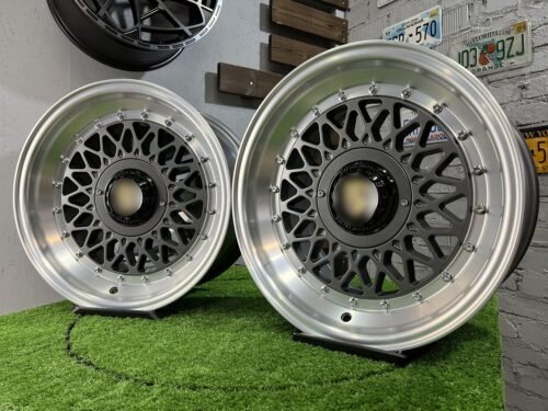 Porsche Mesh Mags BBS Design 15X8J 4X100/4X108 ET25 73.1 Grey gunmetal with polished lip ( BMW E30, VW Golf/Jetta, AUDI 80/90/200/Coupe )