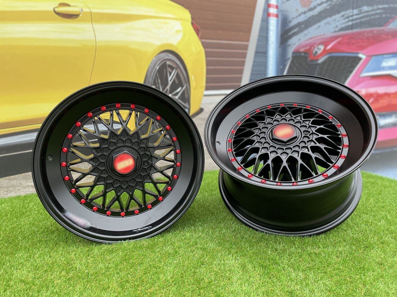 BBS RS Slant Lip Style 18X9.5J 5X112/5X120 ET25 74.1 Black half matt with red rivets (Audi A4/A6, VW Golf/Jetta, Mercedes E/S/SL/CL, BMW 3-5-6-8 E46/E90/E39/E60) 10