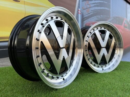 VW Classic style 15X6.5J 4X100/5X100 ET30 57.1 Black with Diamond Cut face and lip ( BMW E30, VW Golf/Jetta, AUDI 80/Coupe/A3, Mazda MX )