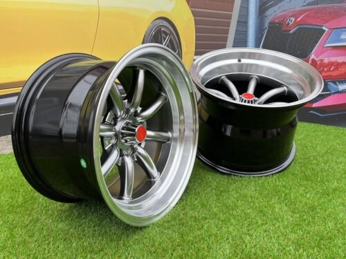 Watanabe Rota style 15X9J 4X100/4X114.3 ET0 73.1 Hyperblack with Diamond cut lip ( Mazda MX RX, VW, BMW E30, Honda, JDM cars )