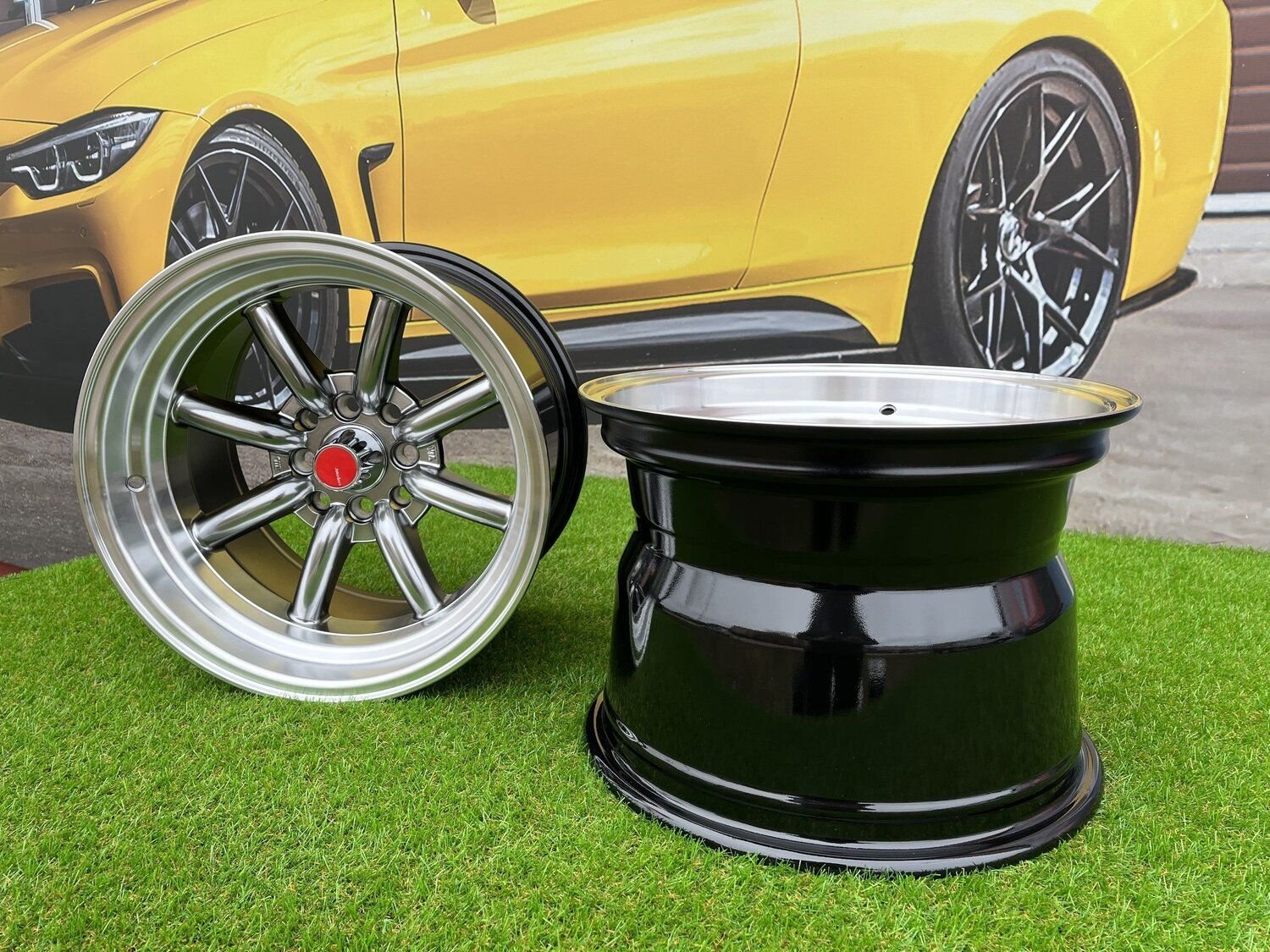 Watanabe Rota style 15X10.5J 4X100/4X114.3 ET -15 73.1 Hyperblack with Diamond cut lip ( Mazda MX RX, VW, BMW E30, Honda, JDM cars ) 3