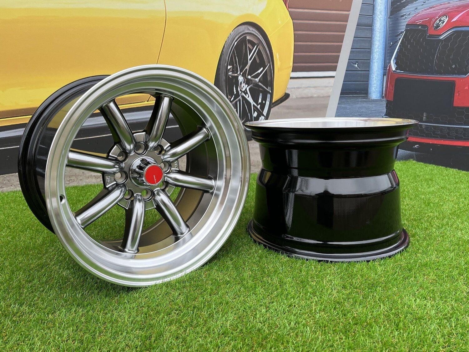 Watanabe Rota style 15X10.5J 4X100/4X114.3 ET -15 73.1 Hyperblack with Diamond cut lip ( Mazda MX RX, VW, BMW E30, Honda, JDM cars ) 4
