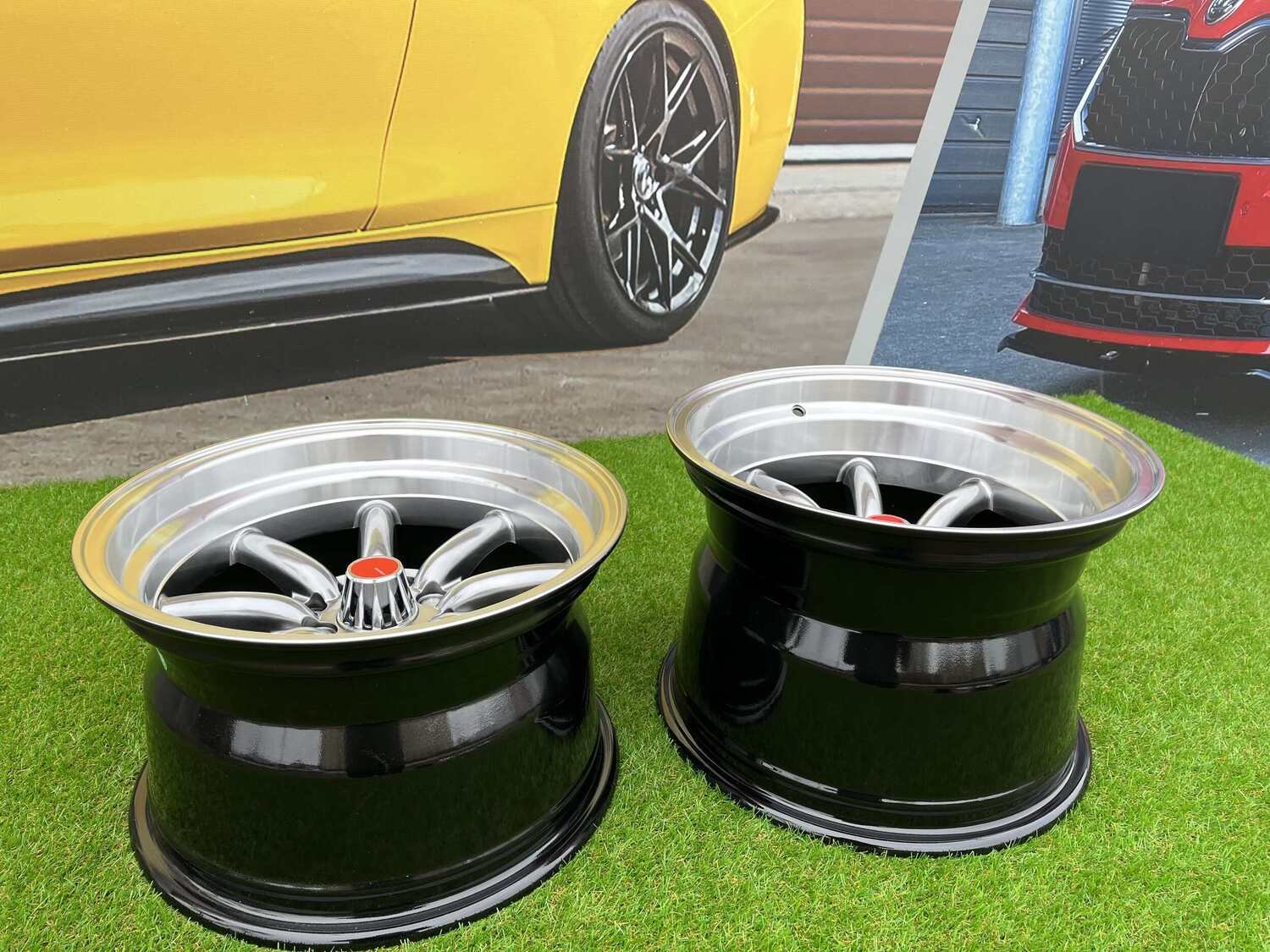 Watanabe Rota style 15X10.5J 4X100/4X114.3 ET -15 73.1 Hyperblack with Diamond cut lip ( Mazda MX RX, VW, BMW E30, Honda, JDM cars ) 5