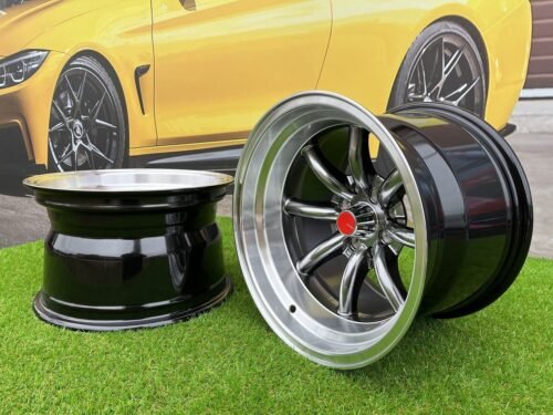 Watanabe Rota style 15X9J 4X100/4X114.3 ET0 73.1 Hyperblack with Diamond cut lip ( Mazda MX RX, VW, BMW E30, Honda, JDM cars )