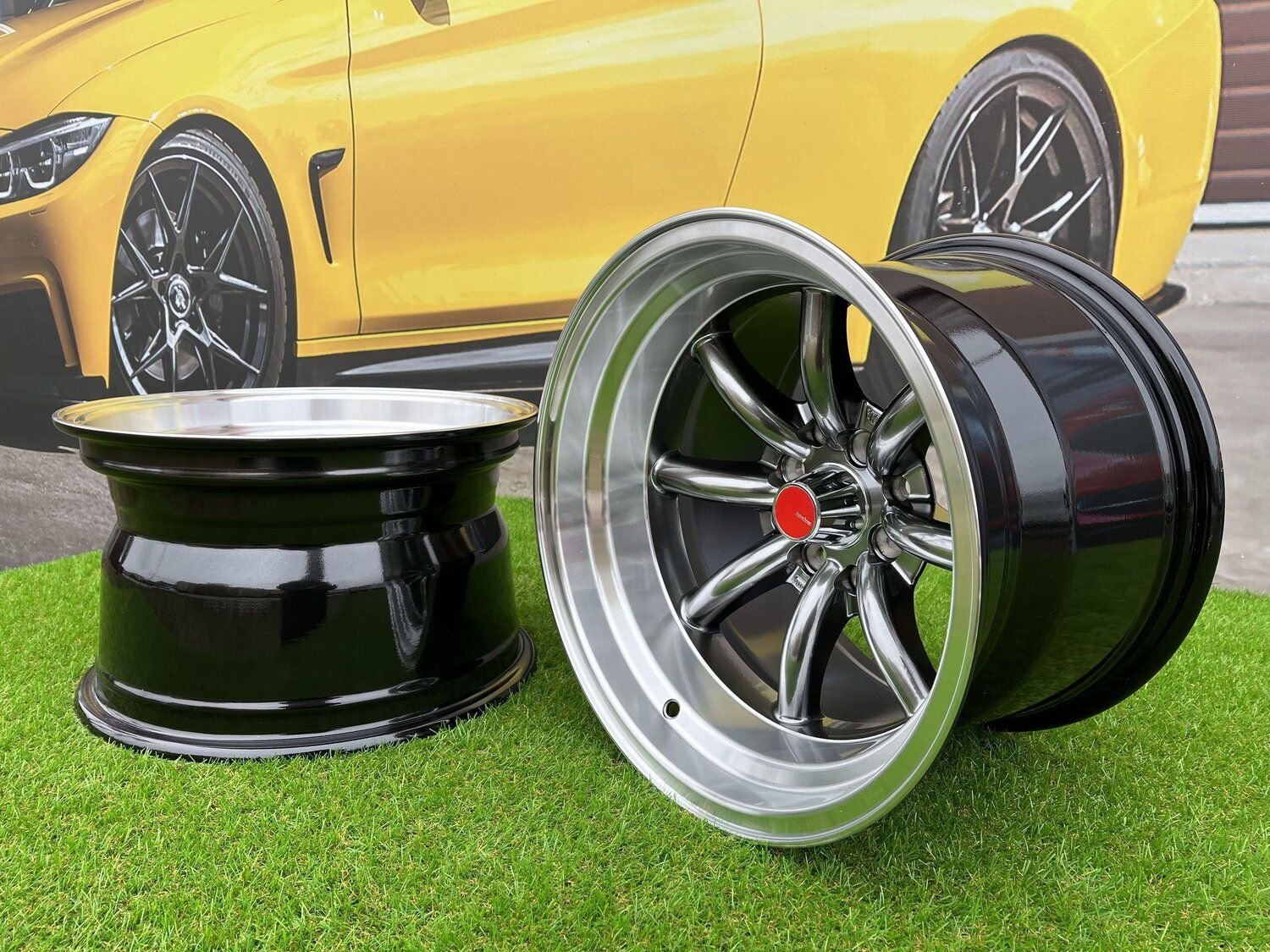 Watanabe Rota style 15X10.5J 4X100/4X114.3 ET -15 73.1 Hyperblack with Diamond cut lip ( Mazda MX RX, VW, BMW E30, Honda, JDM cars ) 6