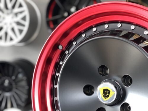 JDM Ronal Turbo style 16X8J 5X114.3 ET25 73.1 Black matt with red lip