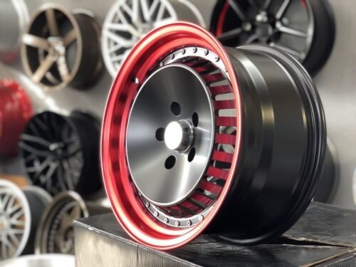 JDM Ronal Turbo style 16X8J 5X114.3 ET25 73.1 Black matt with red lip