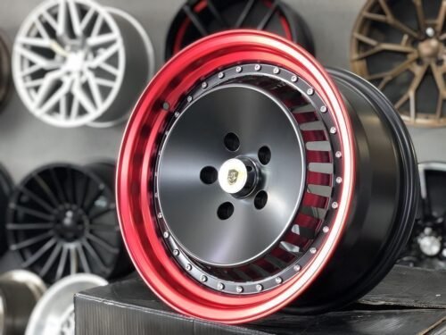 JDM Ronal Turbo style 16X8J 5X114.3 ET25 73.1 Black matt with red lip
