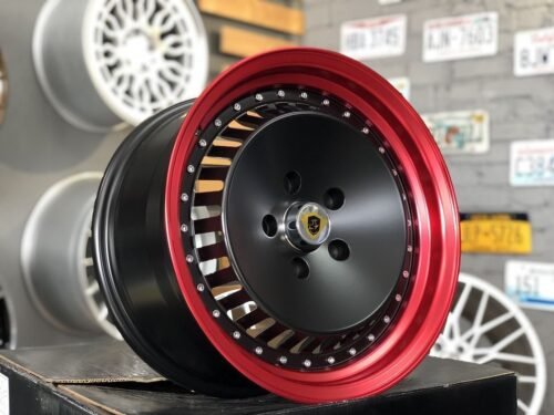 JDM Ronal Turbo style 16X8J 5X114.3 ET25 73.1 Black matt with red lip