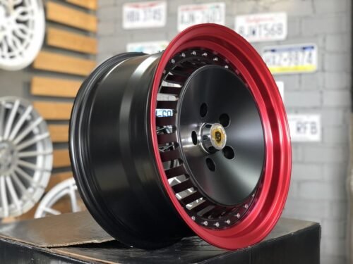 JDM Ronal Turbo style 16X8J 5X114.3 ET25 73.1 Black matt with red lip