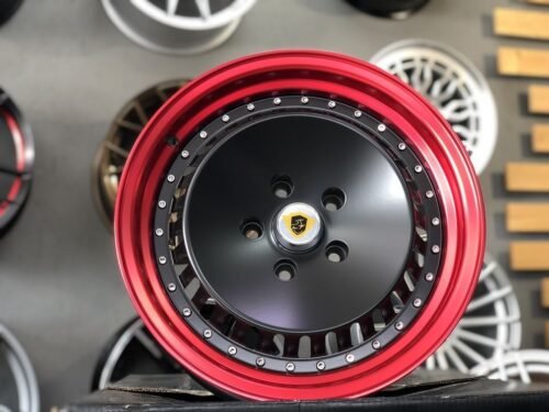 JDM Ronal Turbo style 16X8J 5X114.3 ET25 73.1 Black matt with red lip