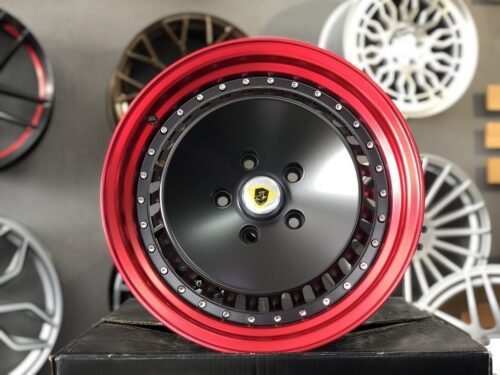 JDM Ronal Turbo style 16X8J 5X114.3 ET25 73.1 Black matt with red lip