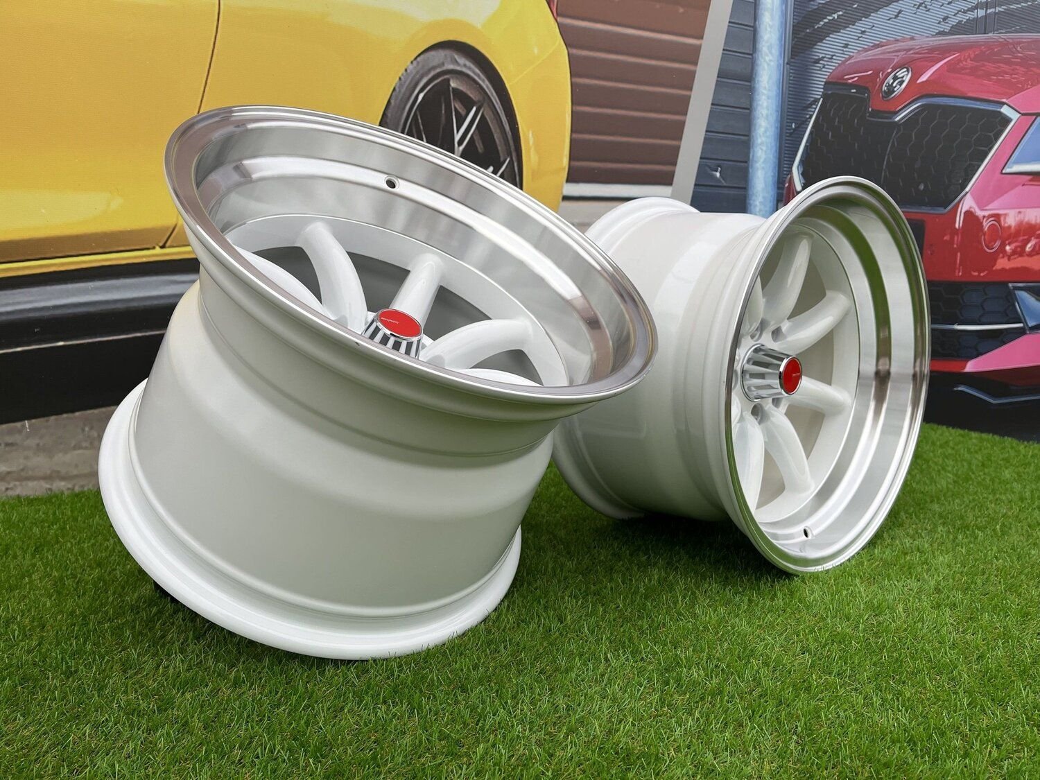 Watanabe Rota style 15X10.5J 4X100/4X114.3 ET -15 73.1 White with Diamond cut lip ( Mazda MX RX, VW, BMW E30, Honda, JDM cars ) 2