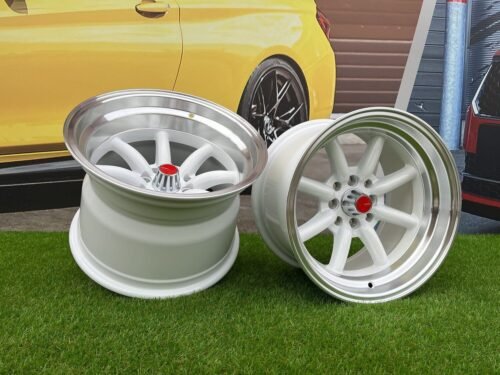 Watanabe Rota style 15X9J 4X100/4X114.3 ET0 73.1 White with Diamond cut lip ( Mazda MX RX, VW, BMW E30, Honda, JDM cars )
