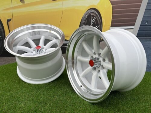 Watanabe Rota style 15X9J 4X100/4X114.3 ET0 73.1 White with Diamond cut lip ( Mazda MX RX, VW, BMW E30, Honda, JDM cars )
