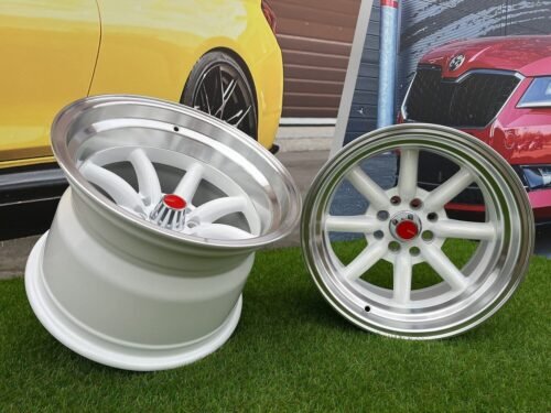 Watanabe Rota style 15X9J 4X100/4X114.3 ET0 73.1 White with Diamond cut lip ( Mazda MX RX, VW, BMW E30, Honda, JDM cars )