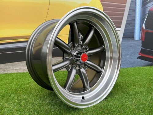 Watanabe Rota style 15X9J 4X100/4X114.3 ET0 73.1 Grey with Diamond cut lip ( Mazda MX RX, VW, BMW E30, Honda, JDM cars )