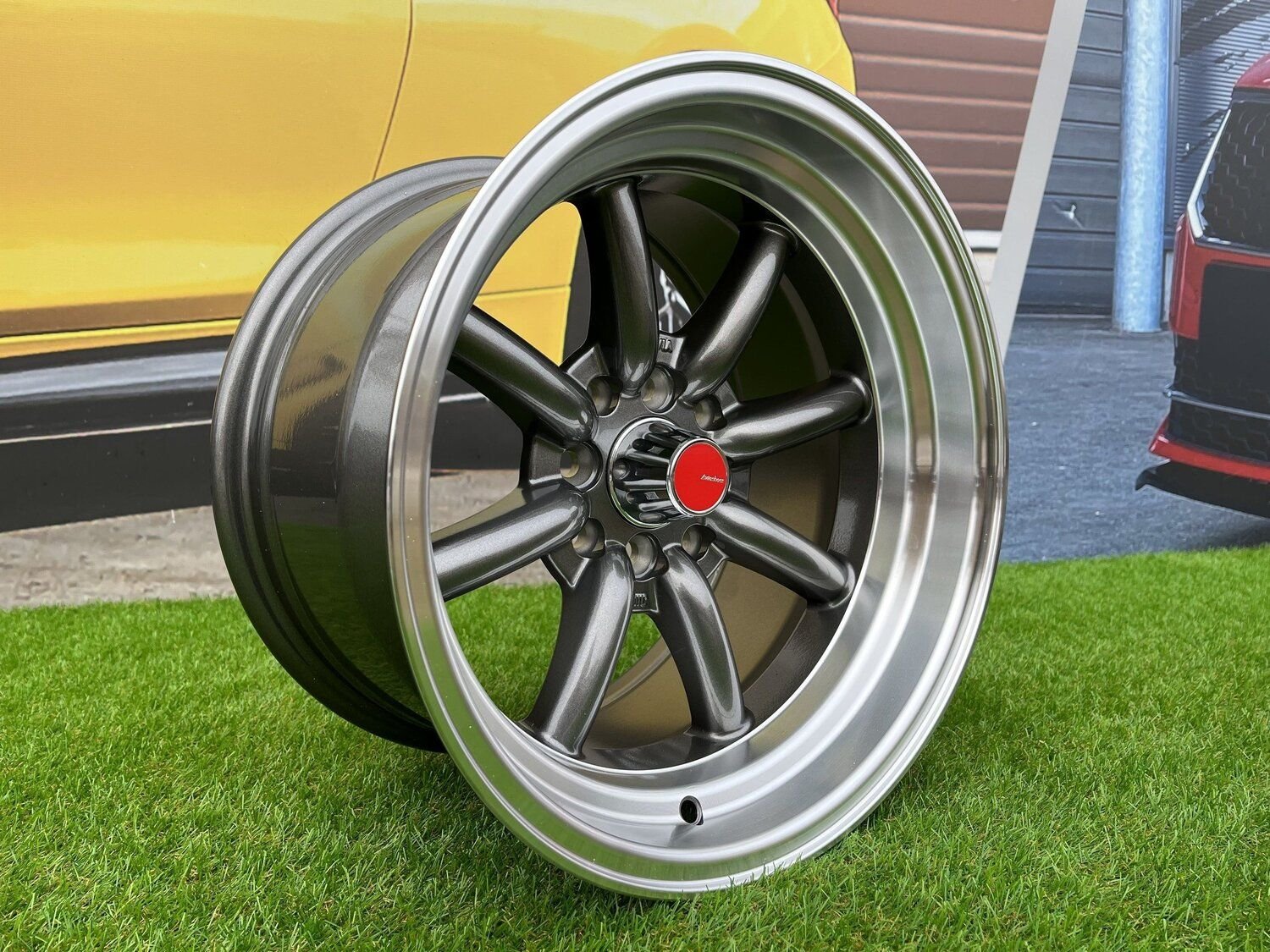 Watanabe Rota style 15X10.5J 4X100/4X114.3 ET -15 73.1 Grey with Diamond cut lip ( Mazda MX RX, VW, BMW E30, Honda, JDM cars ) 3
