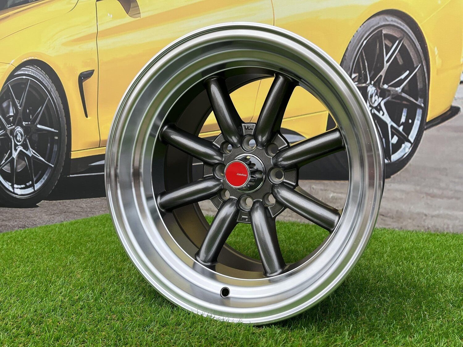 Watanabe Rota style 15X10.5J 4X100/4X114.3 ET -15 73.1 Grey with Diamond cut lip ( Mazda MX RX, VW, BMW E30, Honda, JDM cars ) 4