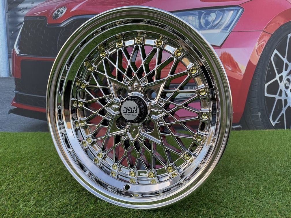 SSR Mesh Formula Style R15X8.25J 4X100 ET20 73.1 Black chrome with Gold Rivets 10