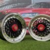 Porsche Mesh Mags R15X8J 4X100/5X100 ET25 73.1 Gloss Black with Diamond cut lip+Gold Rivets