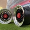 Porsche Mesh Mags R15X8J 4X100/5X100 ET25 73.1 Gloss Black with Diamond cut lip+Gold Rivets