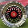 Porsche Mesh Mags R15X8J 4X100/5X100 ET25 73.1 Gloss Black with Diamond cut lip+Gold Rivets