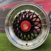 Porsche Mesh Mags R15X8J 4X100/5X100 ET25 73.1 Gloss Black with Diamond cut lip+Gold Rivets