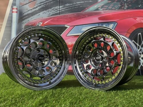 HVN Rotiform Style  R15X8J 4X100 ET10 73.1 Black chrome with Gold Rivets