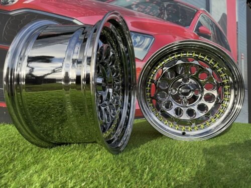HVN Rotiform Style  R15X8J 4X100 ET10 73.1 Black chrome with Gold Rivets