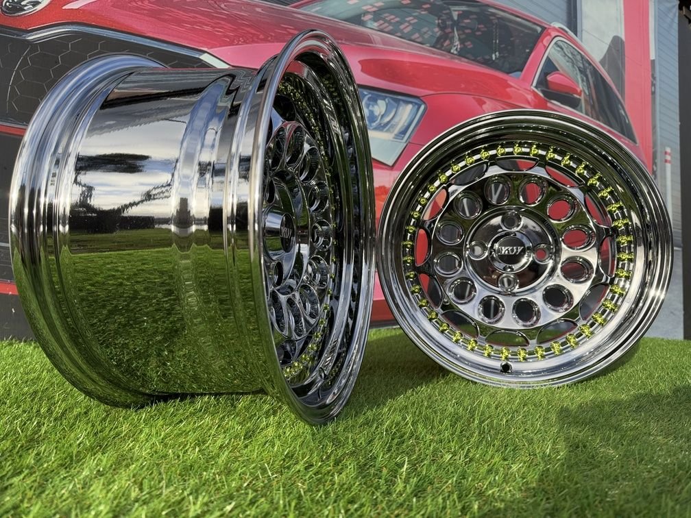 HVN Rotiform Style  R15X8J 4X100 ET10 73.1 Black chrome with Gold Rivets 3