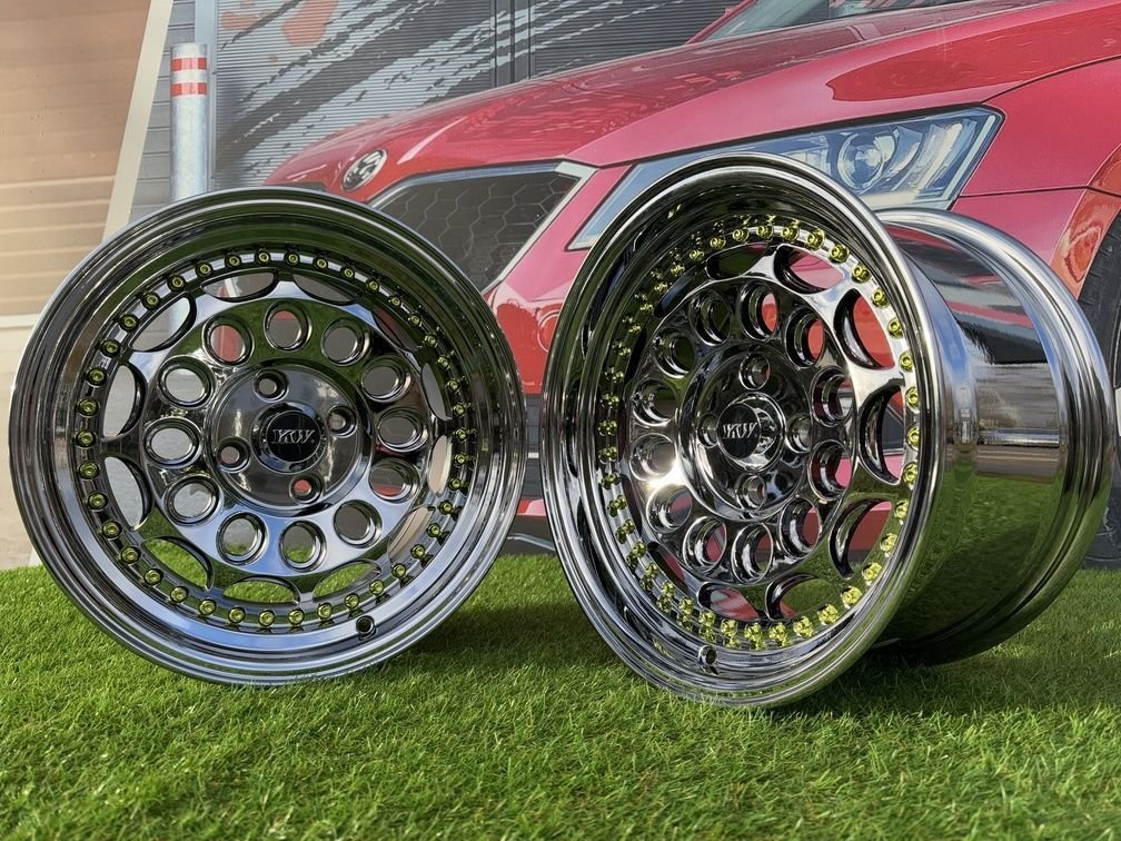 HVN Rotiform Style  R15X8J 4X100 ET10 73.1 Black chrome with Gold Rivets 4