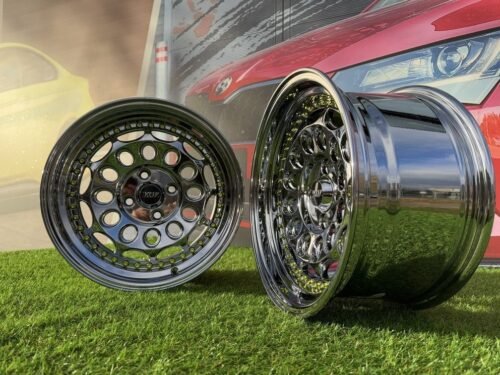 HVN Rotiform Style  R15X8J 4X100 ET10 73.1 Black chrome with Gold Rivets