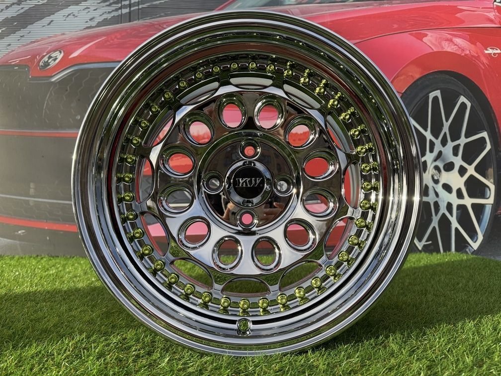 HVN Rotiform Style  R15X8J 4X100 ET10 73.1 Black chrome with Gold Rivets 7