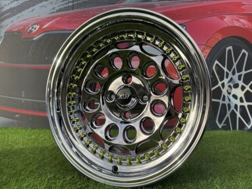 HVN Rotiform Style  R15X8J 4X100 ET10 73.1 Black chrome with Gold Rivets
