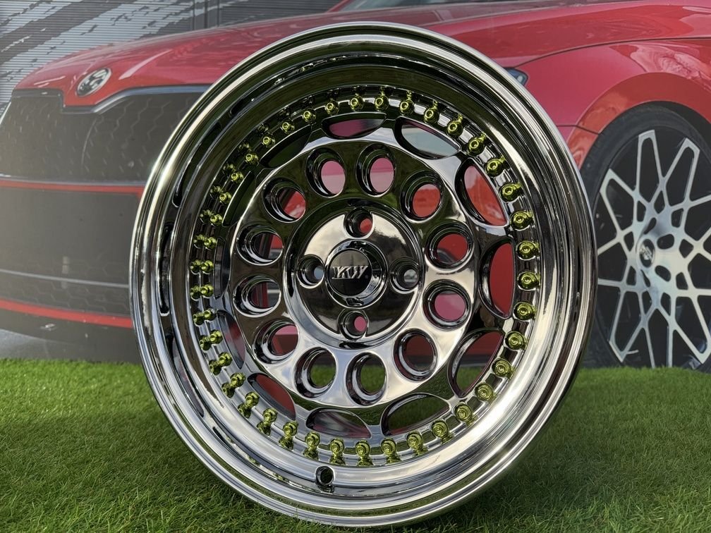 HVN Rotiform Style  R15X8J 4X100 ET10 73.1 Black chrome with Gold Rivets 8