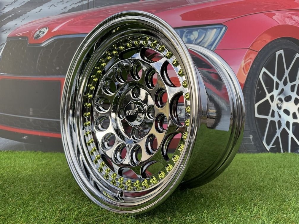 HVN Rotiform Style  R15X8J 4X100 ET10 73.1 Black chrome with Gold Rivets 9