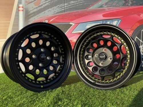 HVN Rotiform Style  R15X8J 4X100 ET10 73.1 Matt Black with Gold rivets