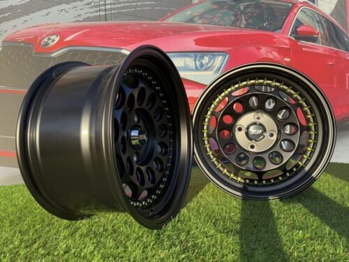 HVN Rotiform Style  R15X8J 4X100 ET10 73.1 Matt Black with Gold rivets