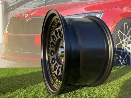HVN Rotiform Style  R15X8J 4X100 ET10 73.1 Matt Black with Gold rivets