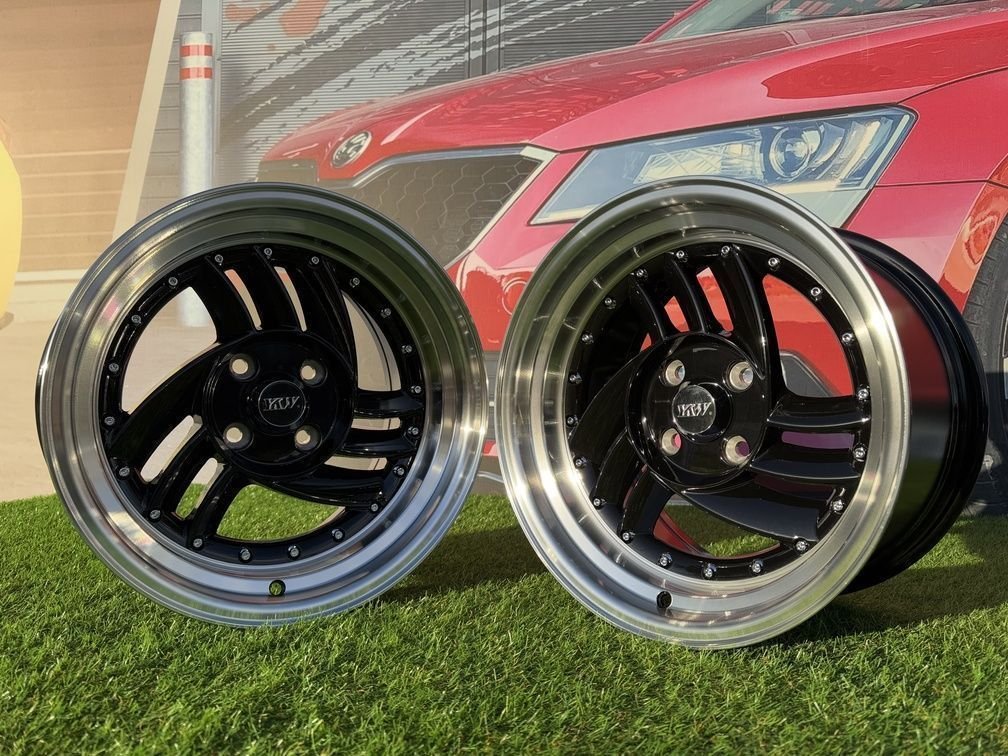 HIRO V1-R Style  R15X8.5J 4X100 ET10 73.1 Gloss Black with Diamond cut lip 4