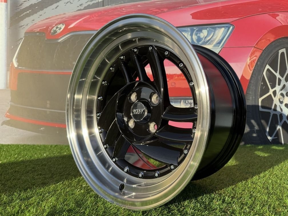 HIRO V1-R Style  R15X8.5J 4X100 ET10 73.1 Gloss Black with Diamond cut lip 9