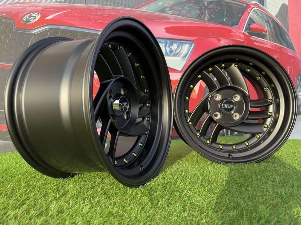 HIRO V1-R Style R15X8.5J 4X100 ET10 73.1 Matt Black with Gold rivets 3