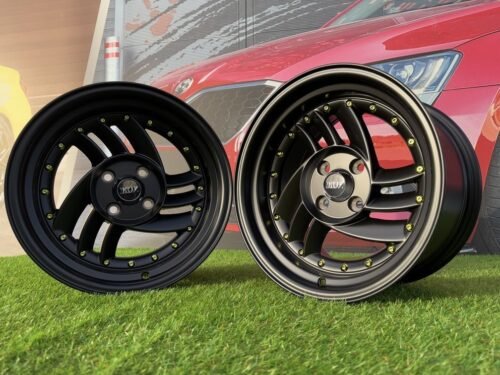 HIRO V1-R Style R15X8.5J 4X100 ET10 73.1 Matt Black with Gold rivets