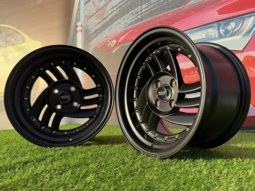 HIRO V1-R Style R15X8.5J 4X100 ET10 73.1 Matt Black with Gold rivets