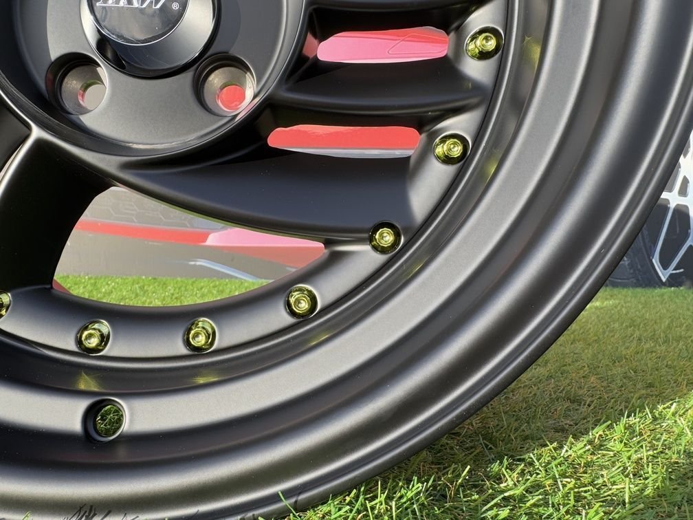 HIRO V1-R Style R15X8.5J 4X100 ET10 73.1 Matt Black with Gold rivets 7