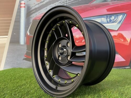 HIRO V1-R Style R15X8.5J 4X100 ET10 73.1 Matt Black with Gold rivets