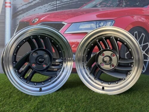 HIRO V1-R Style R15X8.5J 4X100 ET10 73.1 Grey with Diamond cut lip and silver rivets
