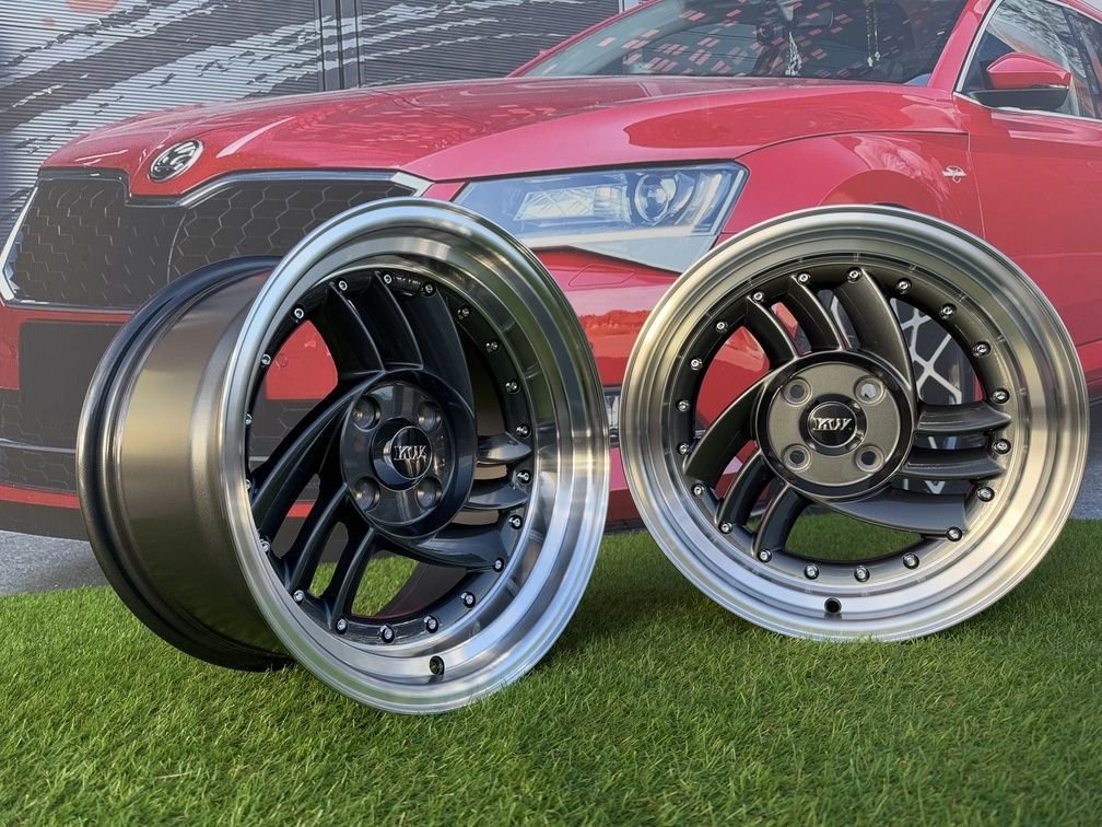 HIRO V1-R Style R15X8.5J 4X100 ET10 73.1 Grey with Diamond cut lip and silver rivets 2